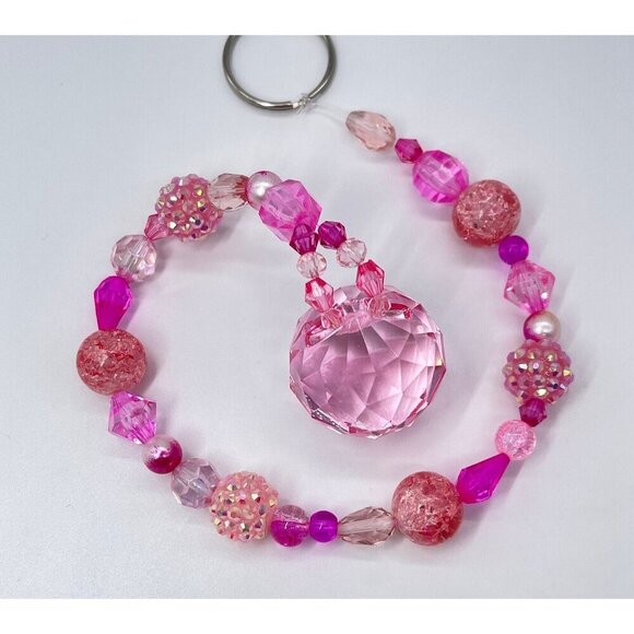 Beaded Suncatcher Pink Crystal Prism Hanging Patio Decor Yard Art Tree Jewelry - Picture 7 of 10